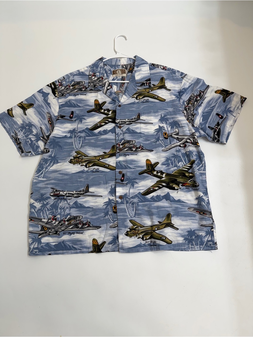 Kalaheo Made in Hawaii WWII Flying Fortress Aloha Shirt 2XL Aviation Camp